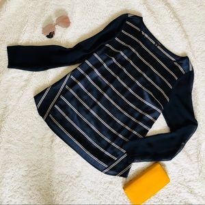Ann Taylor striped long sleeve blouse top navy